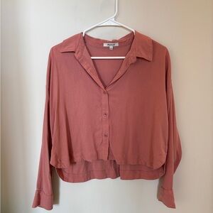 Madewell Lusterweave Hartfield Crop Shirt - Medium - Dusty Rose
